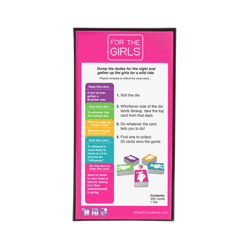 WHAT DO YOU MEME? For The Girls Card Game by Relatable, The Viral Girls Night Adult Party Game, Great for Bachelorette Party Games, Girls Weekends and Fun Girls Trips, Includes a die, and 400 Cards Across 5 Categories - Image 5